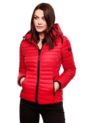 MARIKOO Damen Jacke Steppjacke Übergangsjacke mit Kapuze gesteppt B600 [B600-Samt-Rot-Gr.M] von MARIKOO