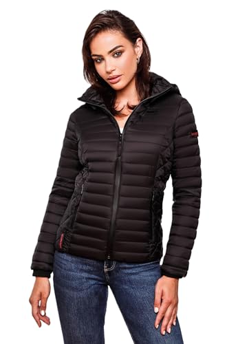 MARIKOO Damen Jacke Steppjacke Übergangsjacke mit Kapuze gesteppt B600 [B600-Samt-Schwarz-Gr.M] von MARIKOO