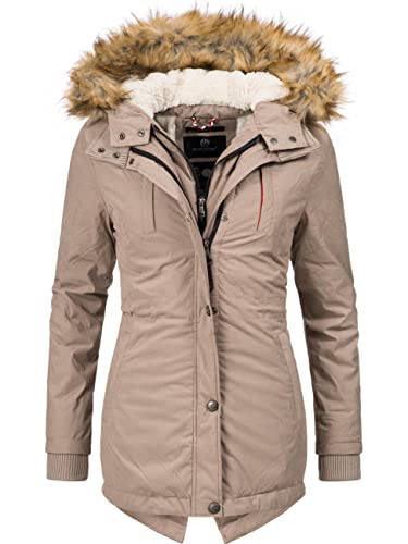 MARIKOO Damen Mantel Wintermantel Winterparka mit Kapuze Akira Taupe Gr. XXL von MARIKOO