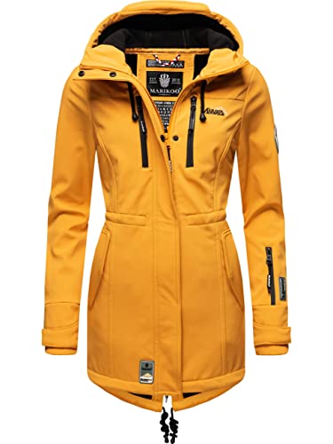 MARIKOO Damen Übergangsjacke Softshellmantel wasserdicht atmungsaktiv mit Kapuze Zimtzicke Amber Yellow Gr. S von MARIKOO