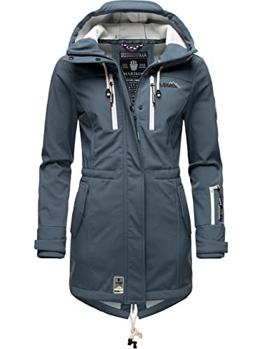 MARIKOO Damen Übergangsjacke Softshellmantel wasserdicht atmungsaktiv mit Kapuze Zimtzicke Dusty Blue Gr. S von MARIKOO