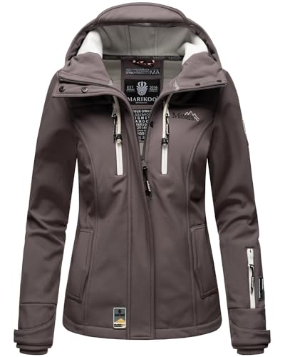 MARIKOO Damen Softshell Jacke Winterjacke wasserabweisend Outdoor B864 [B864-Kl.zicke-Grau-Gr.XXL] von MARIKOO