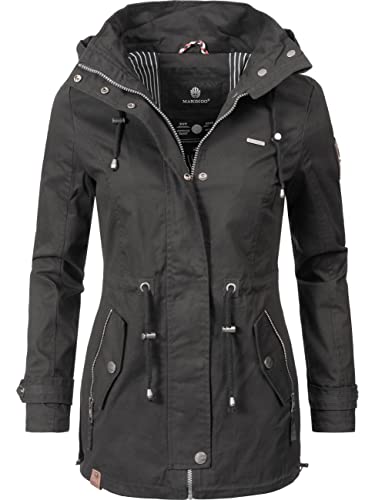 MARIKOO Damen leichte Übergangsjacke Baumwoll-Parka mit Kapuze Nyokoo Schwarz Gr. M von MARIKOO