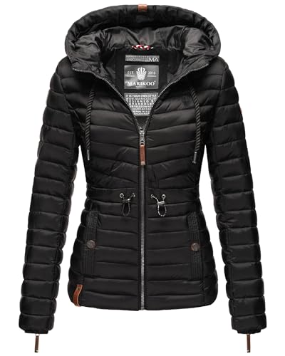 MARIKOO Damen Übergangsjacke leichte Stepp-Jacke mit Kapuze Aniyaa Black Gr. XXL von MARIKOO