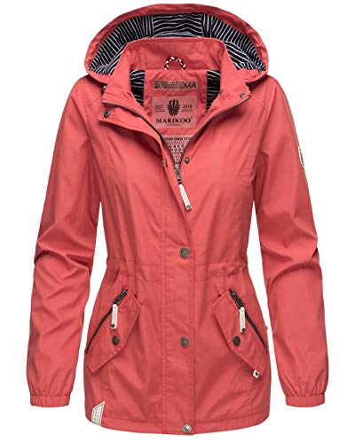 MARIKOO Damen Übergangsjacke Jacke Sommerjacke Übergang Fühling Kapuze B836 [B836-Kuss-Coral-Gr.S] von MARIKOO