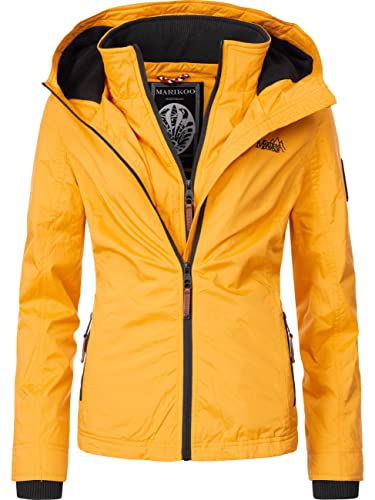 MARIKOO leicht gefütterte Damen Übergangsjacke Kurze Sommerjacke mit kuscheligem Fleece-Innenfutter und großer Kapuze Erdbeere Gelb Gr. XS von MARIKOO