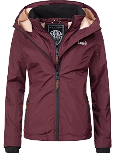 MARIKOO leicht gefütterte Damen Übergangsjacke kurz Outdoor-Jacke mit kuscheligem Fleece-Innenfutter und großer Kapuze Erdbeere Weinrot Gr. S von MARIKOO