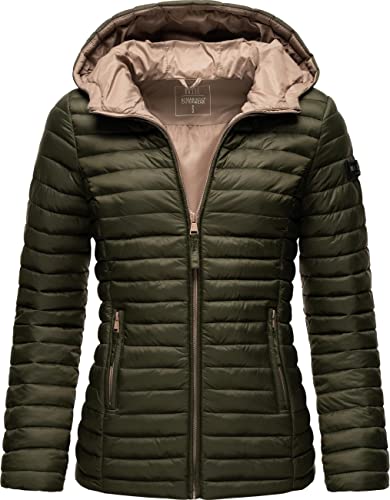 MARIKOO Damen leichte Übergangsjacke Steppjacke mit Kapuze Asraa Olive Gr. 3XL von MARIKOO