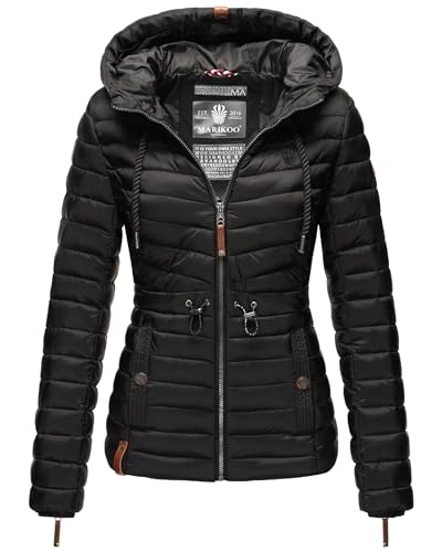 MARIKOO Damen Übergangsjacke leichte Stepp-Jacke mit Kapuze Aniyaa Black Gr. S von MARIKOO