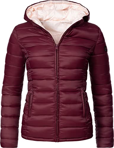 MARIKOO Damen Übergangsjacke leichte Steppjacke kurz mit Kapuze Lucy Weinrot Gr. M von MARIKOO