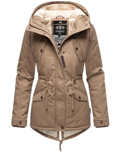 MARIKOO Damen warme Winterjacke mit kuscheliger Verstellbarer Kapuze Manolya Taupe Gr. S von MARIKOO