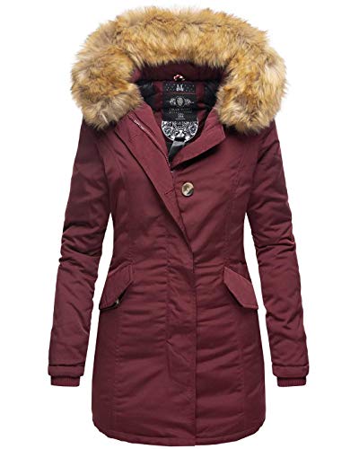 MARIKOO Damen Winter Jacke Parka Mantel Winterjacke warm gefüttert B362 [B362-Karmaa-Weinrot-Gr.M] von MARIKOO