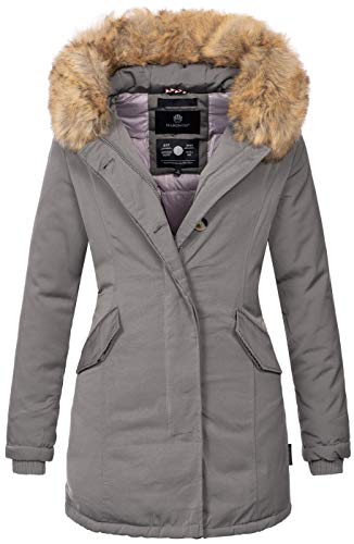 MARIKOO Damen Winter Jacke Parka Mantel Winterjacke warm gefüttert B362 [B362-Karmaa-Grau-Gr.XS] von MARIKOO