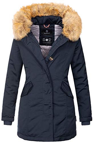 MARIKOO Damen Winter Jacke Parka Mantel Winterjacke warm gefüttert B362 [B362-Karmaa-Navy-Gr.M] von MARIKOO