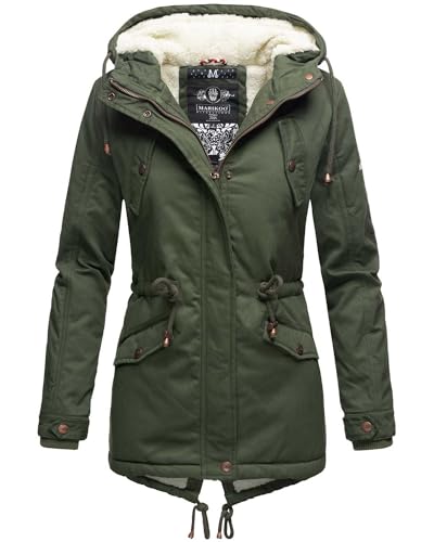 MARIKOO Damen Winter Jacke Parka Winterjacke Teddyfell gefüttert B376 [B376-Manolya-Forest-Gr.S] von MARIKOO