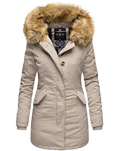 MARIKOO Damen Winter Jacke Stepp Parka Mantel Winterjacke warm gefüttert Kunstpelz KARMAA XS-XXL (XXL, Beige) von MARIKOO