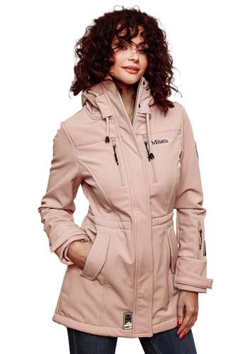 MARIKOO Damen Softshelljacke (XS-3XL) mit Kapuze - Wasserabweisend, Fleece innen, Tasche am Arm, Mantel, Warme Jacke Frauen B614 (S, Rosa) von MARIKOO