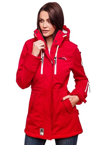 MARIKOO Damen Softshelljacke (XS-3XL) mit Kapuze - Wasserabweisend, Fleece innen, Tasche am Arm, Mantel, Warme Jacke Frauen B614 (XS, Rot) von MARIKOO