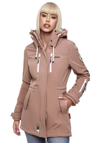 MARIKOO Damen Softshelljacke (XS-3XL) mit Kapuze - Wasserabweisend, Fleece innen, Tasche am Arm, Mantel, Warme Jacke Frauen B614 (S, Terrakotta) von MARIKOO