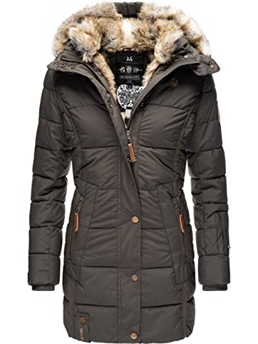 MARIKOO Damen Warmer Winter Steppmantel mit Kapuze Lieblings Jacke Anthracite Gr. M von MARIKOO