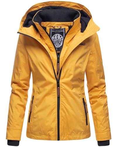 MARIKOO Designer Damen Übergangs Jacke leicht gefüttert Kapuze kurz B659 [B659-Erdbeer-Gelb-Gr.XXL] von MARIKOO