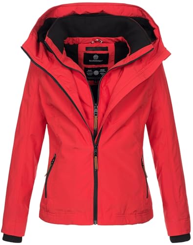 MARIKOO Designer Damen Übergangs Jacke leicht gefüttert Kapuze kurz B659 [B659-Erdbeer-Rot-Gr.XXL] von MARIKOO