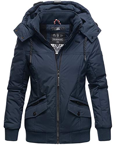 MARIKOO Designer Damen Übergangs Jacke leicht gefüttert Kapuze kurz Kapuze B827 [B827-Sumik-Navy-Gr.S] von MARIKOO