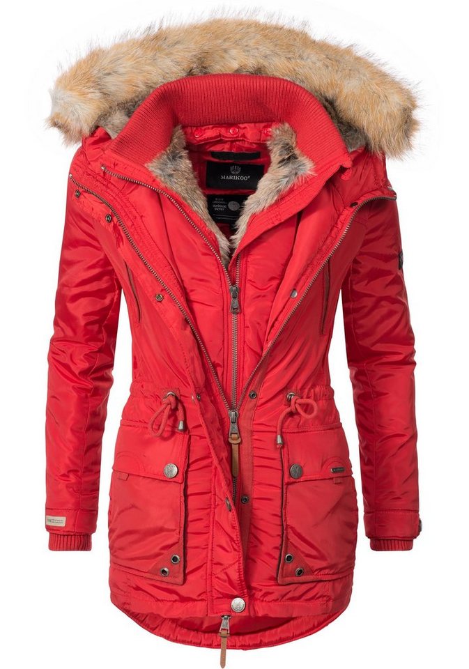 Marikoo Wintermantel Grinsekatze stylischer Winter Parka m. edlem Fellimitat von Marikoo