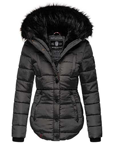 MARIKOO warme Damen Winter Jacke Winterjacke Steppjacke gefüttert Kunstfell B618 [B618-Lotus-Anthrazit-Gr.L] von MARIKOO
