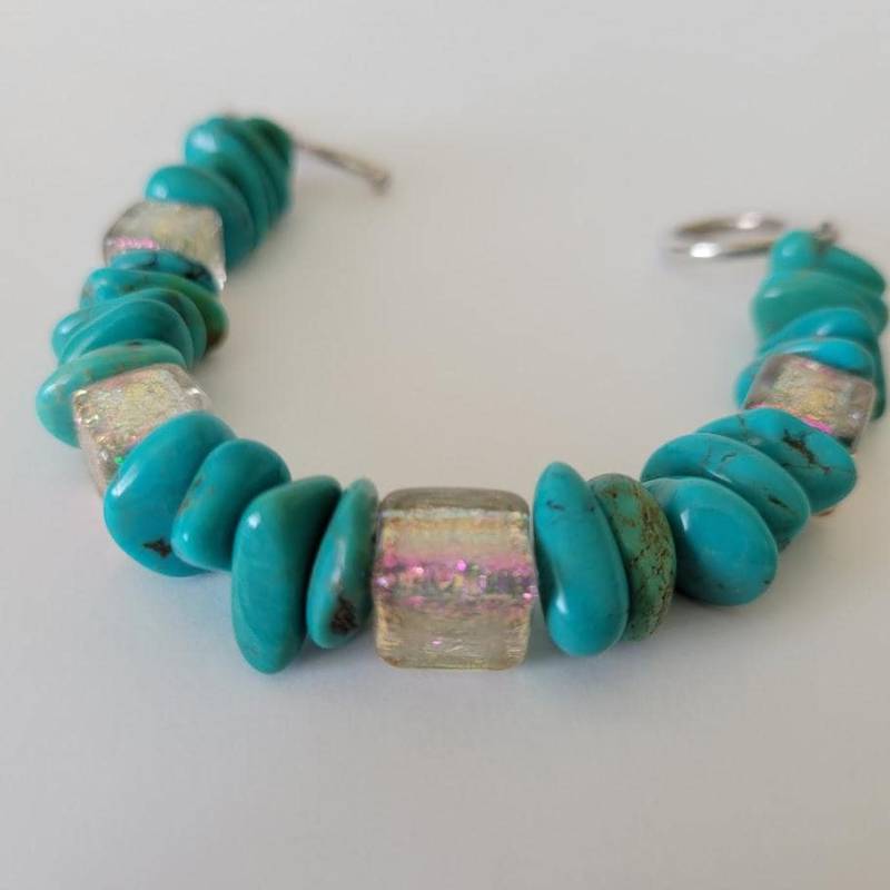 Türkis Nuggets, Armband, Pink Dichroic Paula Radke Beads, Toggle Silber Türkis Nuggets, Armband, Pink Dichroic Paula Radke Beads, Toggle Silber von MarilouCDesigns