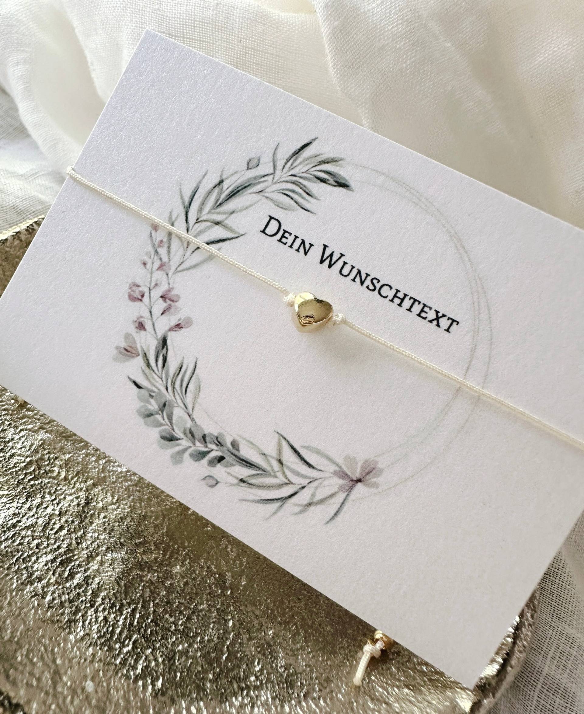 Herz Armband Mit Wunsch-Text Karte, Personalisierte Größenverstellbar, Gold, Roségold, Silber, Verschiedene Bandfarben von MarilutiqueShop