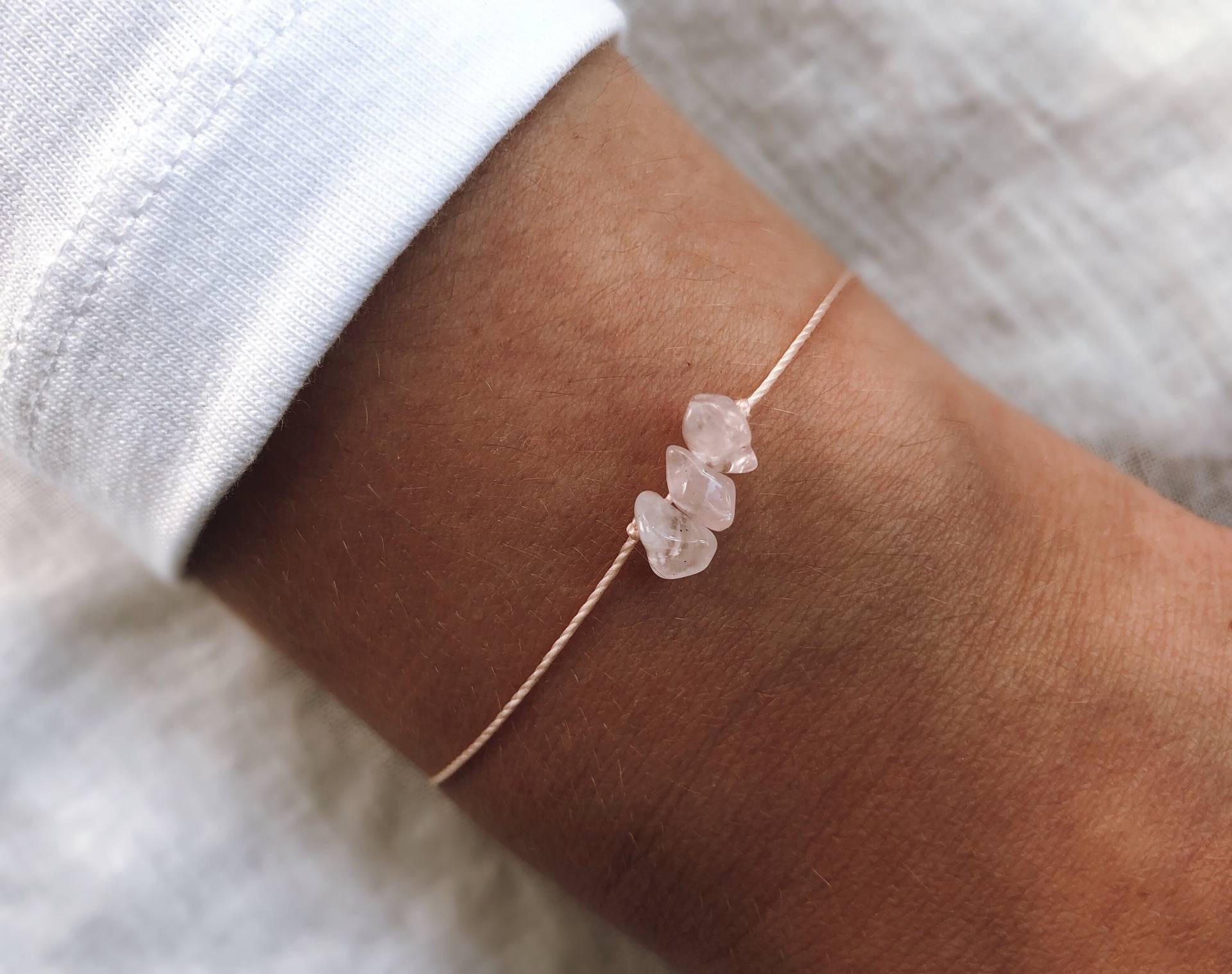 Rosenquarz Armband, Natürliches Rosenquarz, Zierliches Schmuck, Freundschaftsarmband, Nylon Armband von MarilutiqueShop