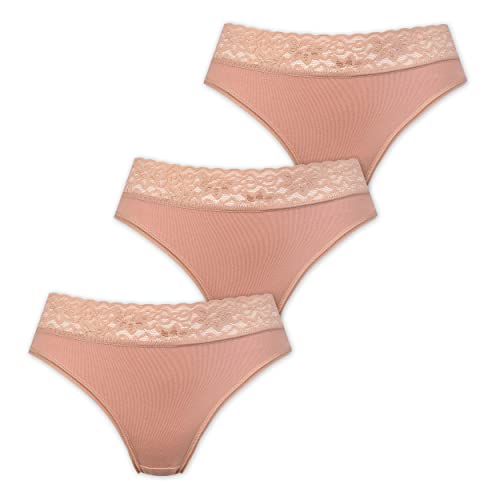 Marilyn Poupée Infinity Baumwolle Panty mit klassischem Schnitt und Spitzengürtel Natur - XXL - 3er Pack von MARILYN