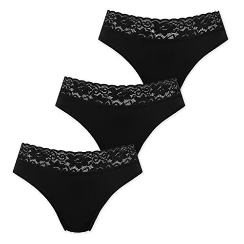 Marilyn Poupée Infinity Baumwolle Panty mit klassischem Schnitt und Spitzengürtel Schwarz - L - 3er Pack von MARILYN