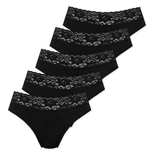 Marilyn Poupée Infinity Baumwolle Panty mit klassischem Schnitt und Spitzengürtel Schwarz - M - 5er Pack von Marilyn