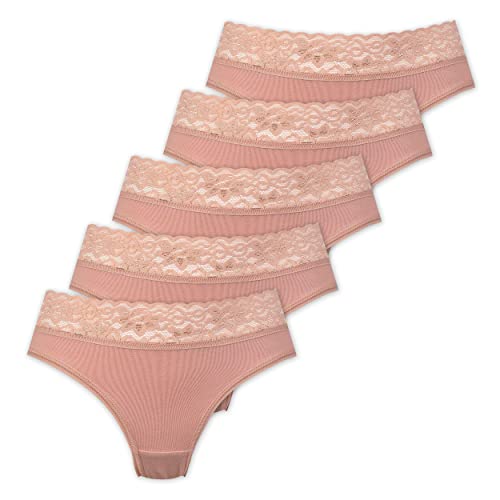 Marilyn Poupée Infinity Brasilianische Baumwolle Slip mit Spitzengürtel Natur - XL - 5er Pack von MARILYN