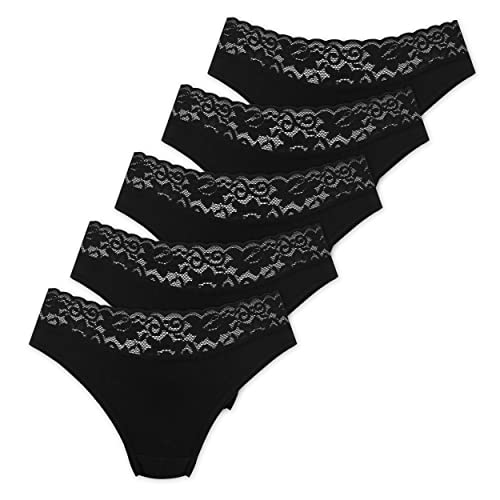 Marilyn Poupée Infinity Brasilianische Baumwolle Slip mit Spitzengürtel Schwarz - L - 5er Pack von Marilyn