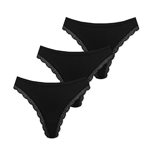 Marilyn Poupée Infinity String aus Baumwolle mit Spitzensaum Schwarz - XL - 3er Pack von Marilyn