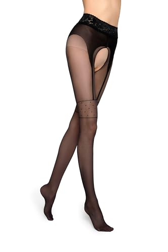 MARILYN Strumpfhose Damen 20 DEN Erotische Strumpfhose mit offenem Schritt Imitieren Kniestrümpfe (1 Paar, 38/40 M/L, Schwarz/Nero) von MARILYN