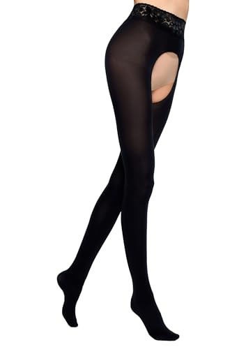 MARILYN Strumpfhose Damen 60 DEN Blickdichte Erotische Strumpfhose mit offenem Schritt (1 Paar, 38/40 M/L, Schwarz/Nero) von MARILYN