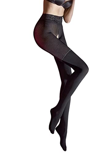 MARILYN Strumpfhose Damen 60/20 DEN Erotische Strumpfhose Imitieren Kniestrümpfe mit offenem Schritt (1 Paar, 36/38 S/M, Schwarz/Nero) von MARILYN