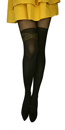 MARILYN Strumpfhose im Overknee look mit Text What do you want, 20 Denier, Größe 36/38 (S/M), Farbe Schwarz (black) von MARILYN