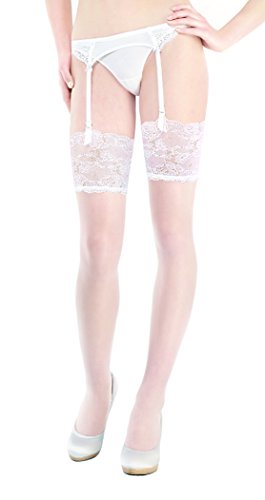 MARILYN Super edle Strapsstrümpfe mit 15 cm Spitzenrand 2er Pack, 20 Denier, Größe 36/38 (S/M), Farbe Elfenbein (je 2x milk) von MARILYN