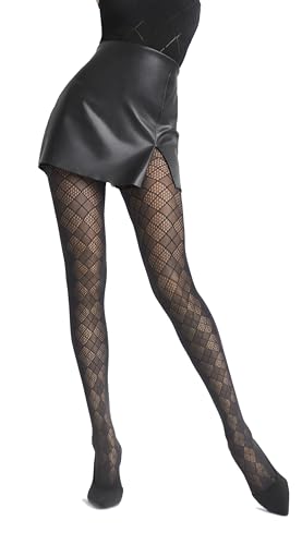 MARILYN einzigartig Netz-Strumpfhose mit Karomuster, 72 holes, Größe 40/42 (M/L), Farbe Schwarz (black) von MARILYN