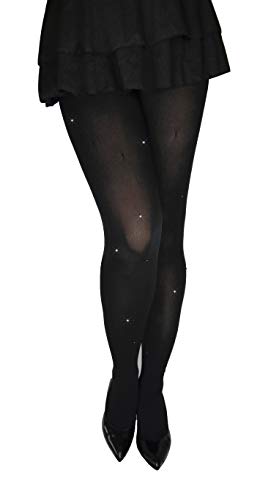 MARILYN für die besonderen Momente mit schwarzen Strasssteinen belegt, blickdichte Strumpfhose mit 6 cm Spitze, 100 Denier, Größe 36/38 (S/M), Farbe Schwarz (black) von MARILYN