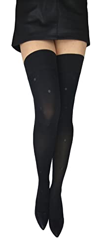 MARILYN gepunktet halterlose Strümpfe mit 6cm gummierten Abschlussband, 40 Denier, Größe 40/42 (M/L), Farbe Schwarz (black) von MARILYN