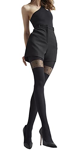 MARILYN modische Strumpfhose im Overknees Look mit Sternchen Motiven, 60 Denier, Größe 36/38 (S/M), Farbe Schwarz (black) von MARILYN