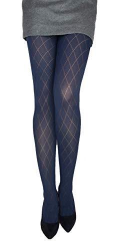 MARILYN modische Strumpfhose mit Rautenmuster, 60 Denier, Größe 36/38 (S/M), Farbe Blau (navy & blue) von MARILYN