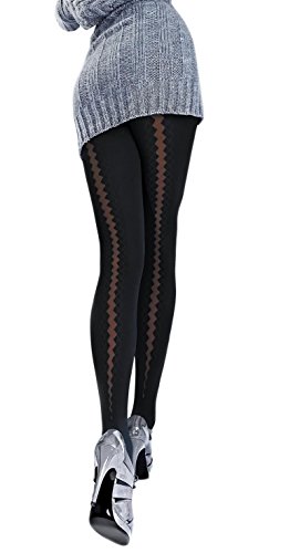 MARILYN reizvolle Strumpfhose, vorne blickdicht mit transparenten Muster auf der Rückseite im 2er Pack, 60 Denier, Größe 36/38 (S/M), Farbe Schwarz (je 2x nero) von MARILYN