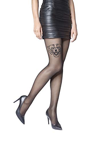 MARILYN transparente Strumpfhose mit Tiger-Motiv auf einem Bein mit Strass., 20 Denier, Größe 36/38 (S/M), Farbe Schwarz (black) von MARILYN